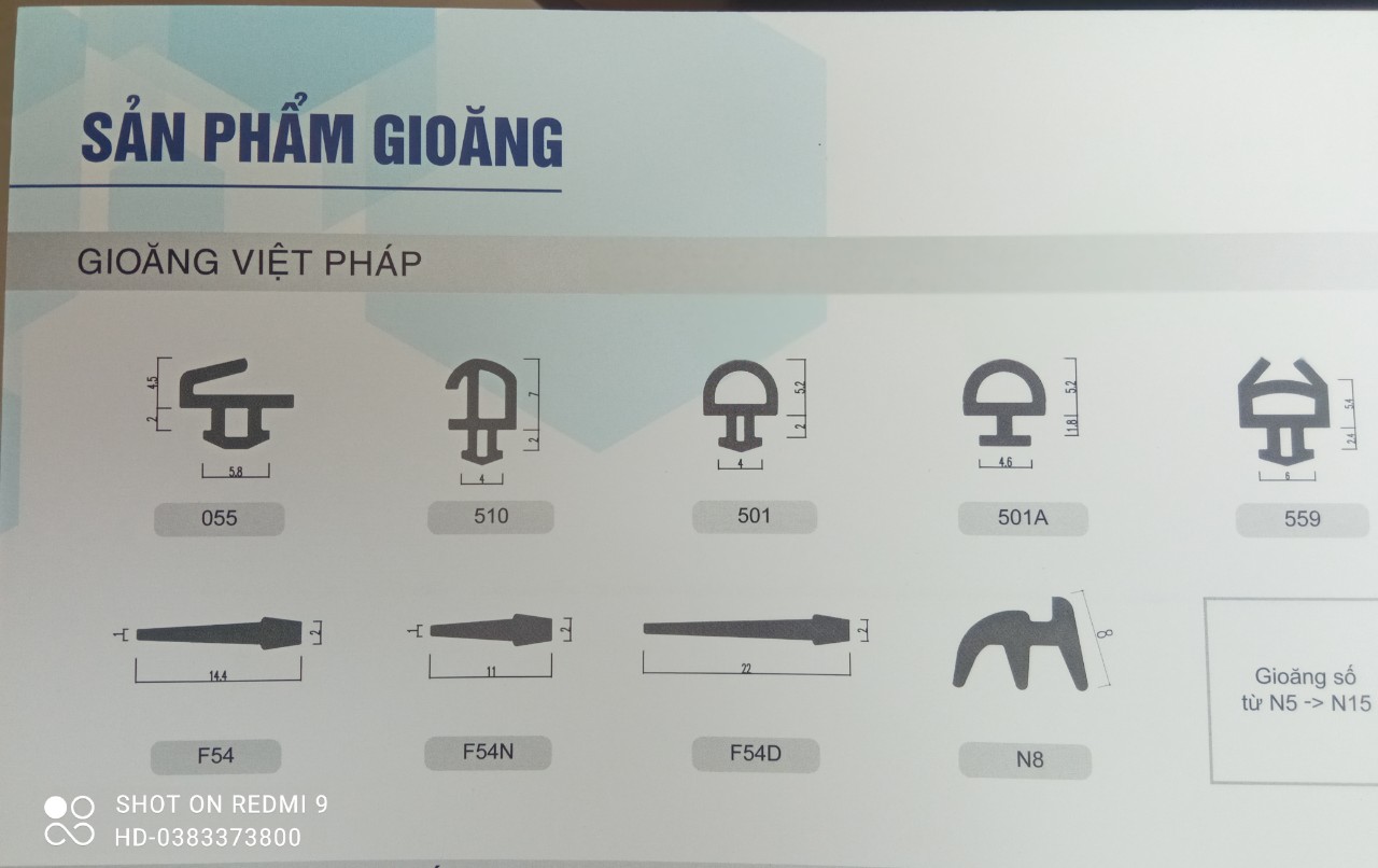 gioăng cửa nhôm Việt Pháp hệ 2600 tiết diện chuẩn